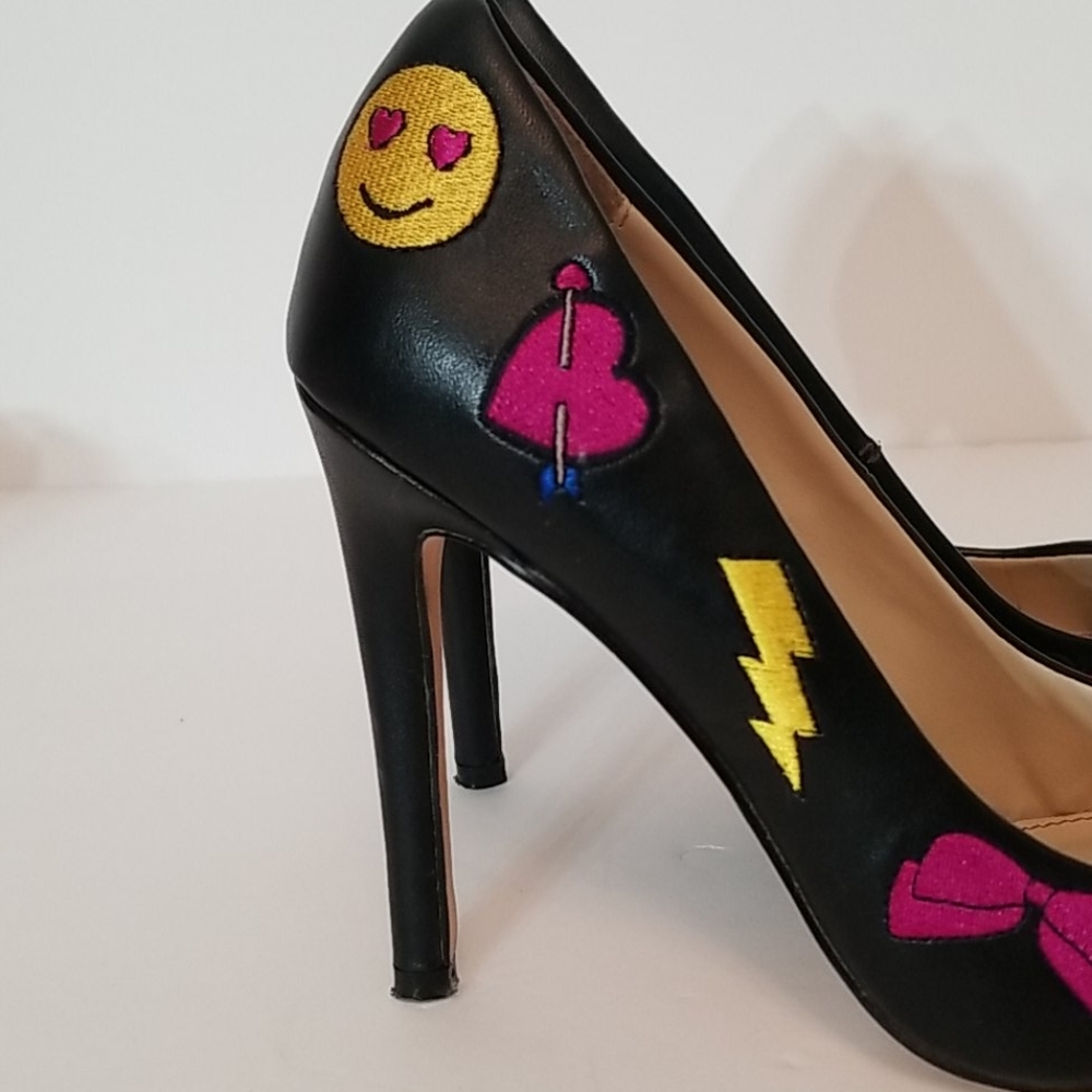 Betsey Johnson Black Heels with Pink and Yellow Accents - Picture 9 of 10